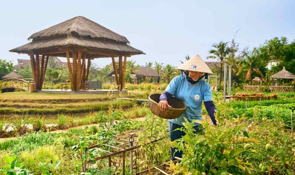 Mitarbeiterin im organischen Garten