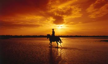 Reiten bei Sonnenuntergang