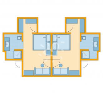 Familienzimmer im Bungalow mit Verbindungstür