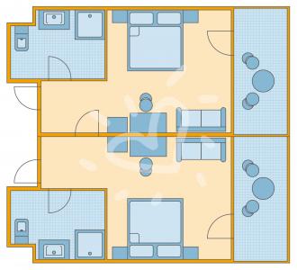 Familienzimmer mit Verbindungstür im Bungalow