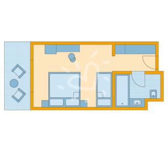Doppel-/Dreibettzimmer im Haupthaus mit Meer-/Poolblick