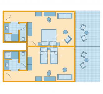 Familienzimmer mit Verbindungstür und Meerblick